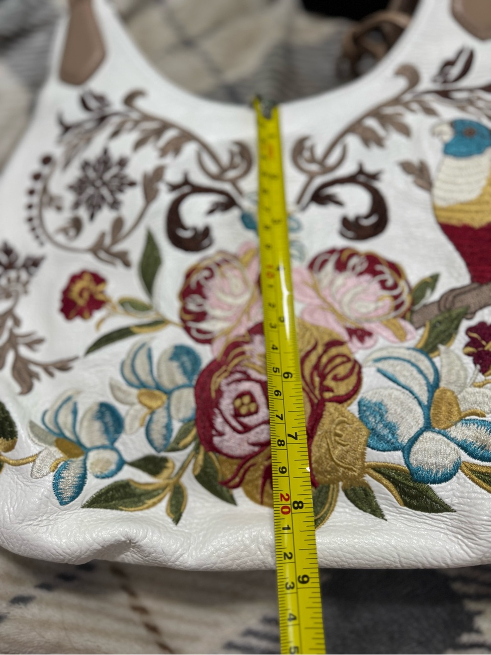 Sharif Cream Shoulder Bag with Multicolor Floral & Bird Embroidery - Picture 7 of 8